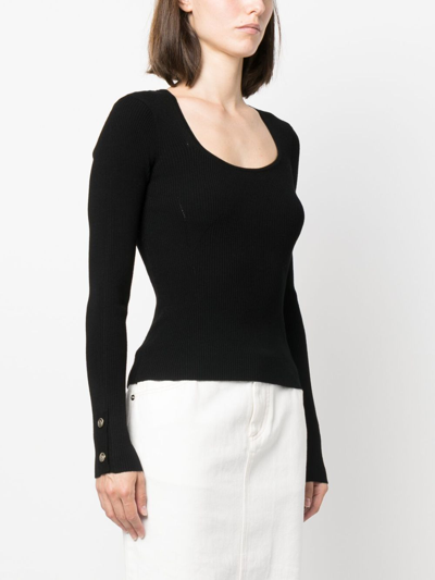 Shop Twinset Scoop-neck Ribbed-knit Top In Black