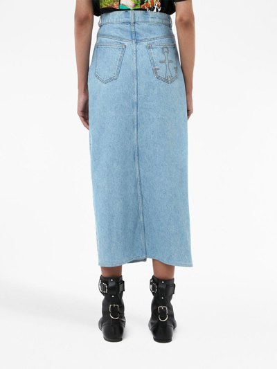 Shop Jw Anderson Asymmetric Denim Midi Skirt In Blue
