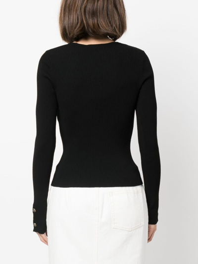Shop Twinset Scoop-neck Ribbed-knit Top In Black