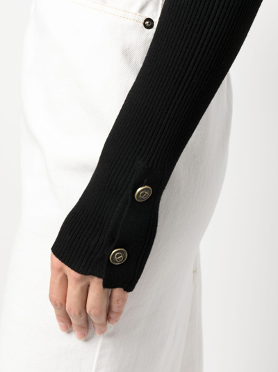Twinset Scoop-neck Ribbed-knit Top In Black