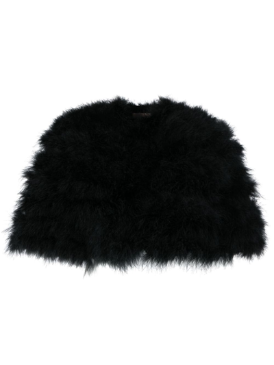 Twinset Turkey-feathers Cropped Cape Jacket In Black