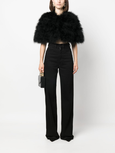 Twinset Turkey-feathers Cropped Cape Jacket In Black