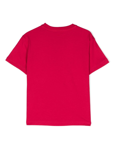 Shop Msgm Logo-flocked Cotton T-shirt In Pink
