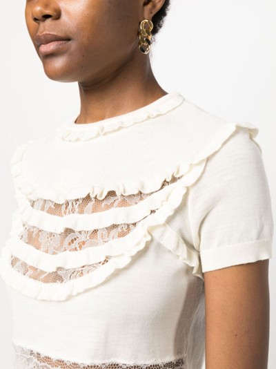 Pre-owned Valentino 2000 Lace-detail Wool Knitted Top In White