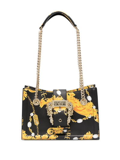 Shop Versace Jeans Couture Baroque-print Chain-link Shoulder Bag In Black