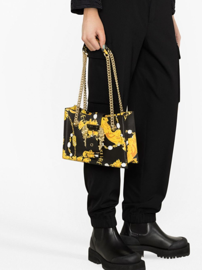 Shop Versace Jeans Couture Baroque-print Chain-link Shoulder Bag In Black
