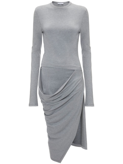Shop Jw Anderson Draped-detail Long-sleeve Dress In Grey