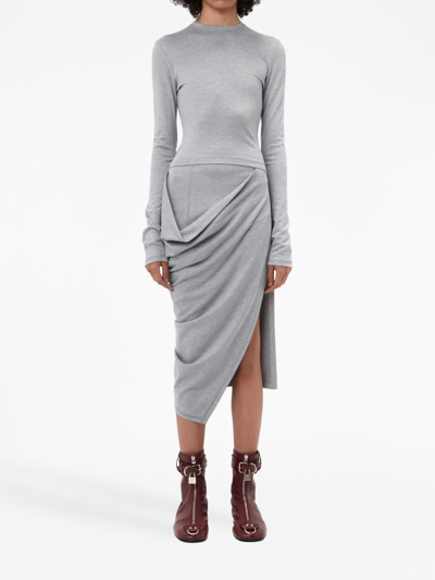 Shop Jw Anderson Draped-detail Long-sleeve Dress In Grey