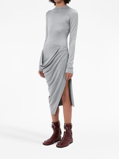 Shop Jw Anderson Draped-detail Long-sleeve Dress In Grey