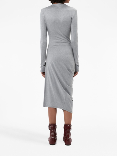 Shop Jw Anderson Draped-detail Long-sleeve Dress In Grey