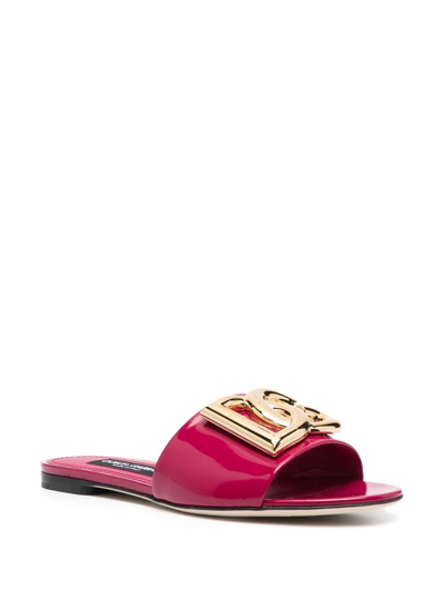 Shop Dolce & Gabbana Logo-plaque Leather Slides In Pink