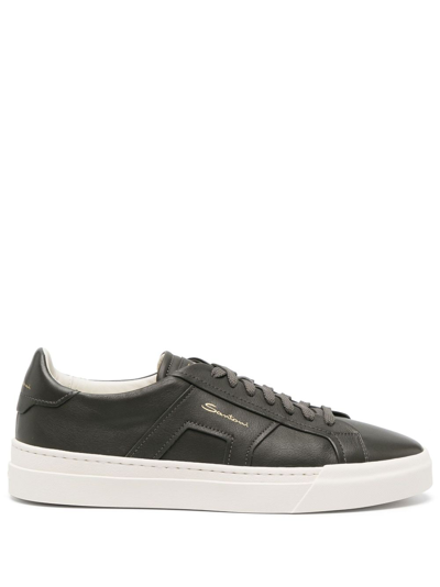 Shop Santoni Logo-print Contrasting-sole Leather Sneakers In Green