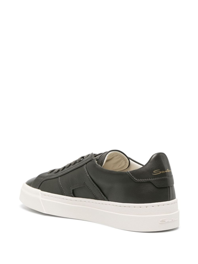 Shop Santoni Logo-print Contrasting-sole Leather Sneakers In Green