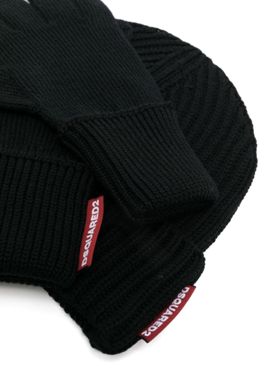 Dsquared2 Wool Beanie And Gloves Set In Black
