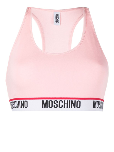 Shop Moschino Logo-tape Sports Bra In Pink