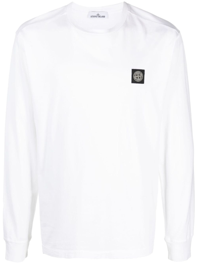 Shop Stone Island Compass-patch Long-sleeve T-shirt In White