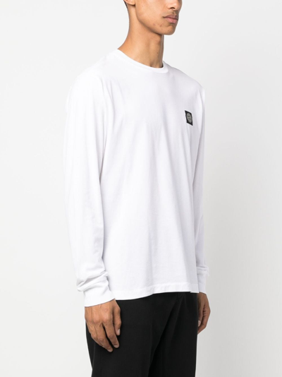 Shop Stone Island Compass-patch Long-sleeve T-shirt In White