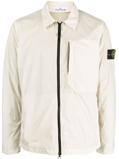 Shop Stone Island Compass-patch Lightweight Zip-up Jacket In Neutrals