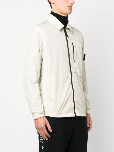 Stone Island Compass-patch Lightweight Zip-up Jacket In Neutrals