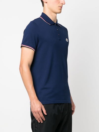 Shop Moncler Logo-patch Cotton-piqué Polo Shirt In Blue