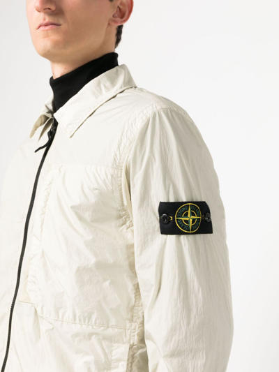 Stone Island Compass-patch Lightweight Zip-up Jacket In Neutrals