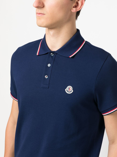 Shop Moncler Logo-patch Cotton-piqué Polo Shirt In Blue