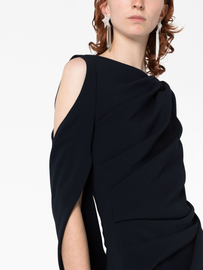 Talbot Runhof Cold-shoulder Lace-panel Jumpsuit In Blue