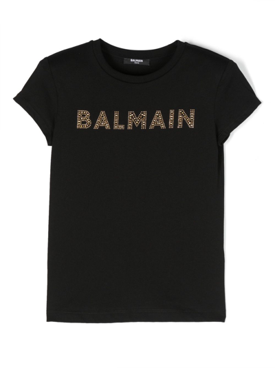 Shop Balmain Crystal-embellished Logo-print T-shirt In Black