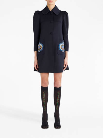 Shop Etro Embroidered-detail Puff-sleeve Coat In Blue