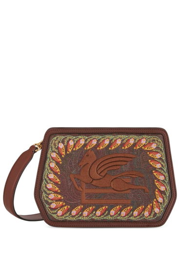 Shop Etro Essential Embroidered Crossbody Bag In Brown