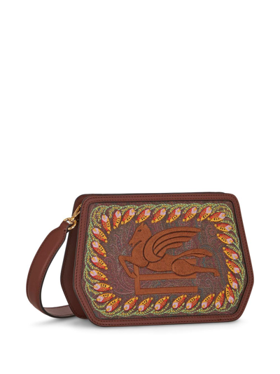 Shop Etro Essential Embroidered Crossbody Bag In Brown