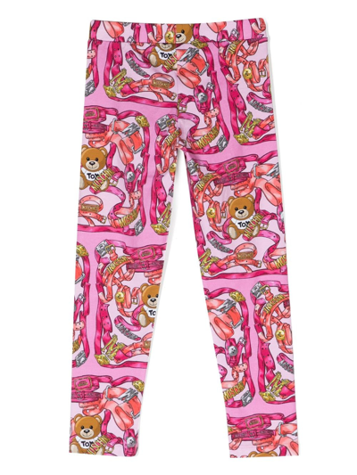 Shop Moschino Graphic-print Cotton Legging In Pink