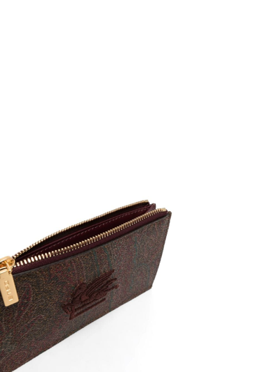Shop Etro Logo-embroidered Jacquard Leather Wallet In Red