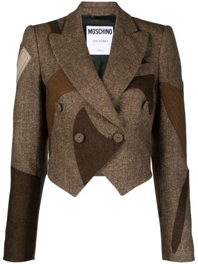 Shop Moschino Panelled Wool Blazer In Brown