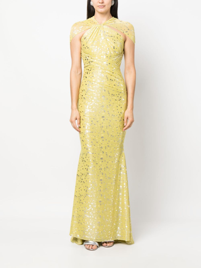 Talbot Runhof Off-shoulder Midi Dress In Yellow