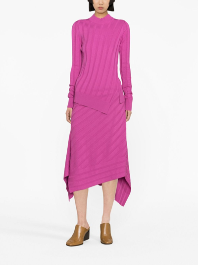 Shop Stella Mccartney Asymmetric-hem Knitted Skirt In Pink