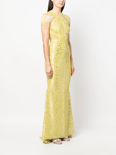 Shop Talbot Runhof Gathered-detail Graphic-print Dress In Yellow