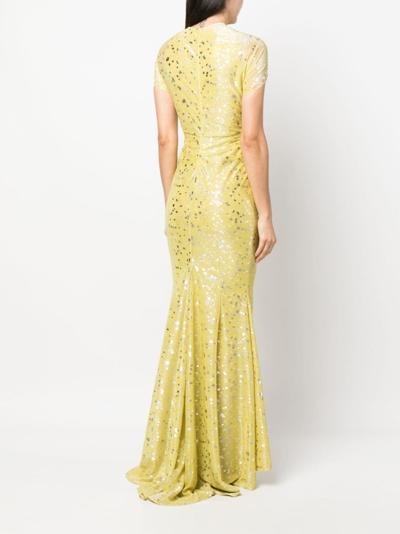 Talbot Runhof Off-shoulder Midi Dress In Yellow