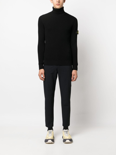 Stone Island Compass-patch Roll-neck Jumper In Black