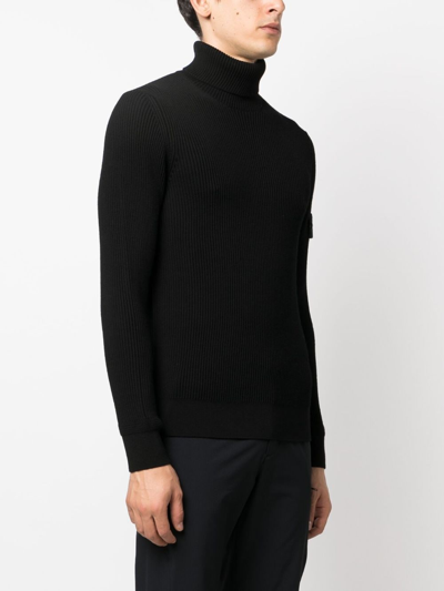 Stone Island Compass-patch Roll-neck Jumper In Black