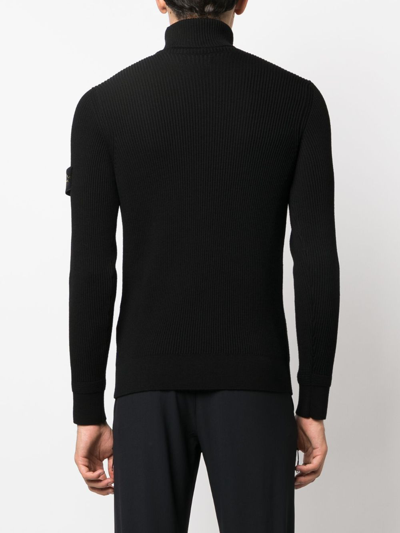 Stone Island Compass-patch Roll-neck Jumper In Black