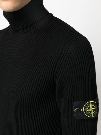 Stone Island Compass-patch Roll-neck Jumper In Black