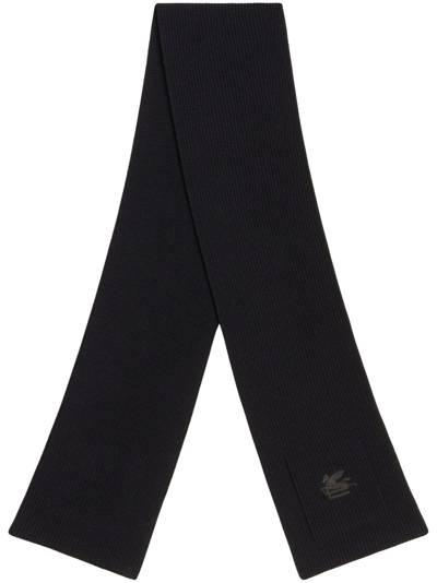 Etro Fine-knit Wool Scarf In Black