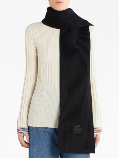 Shop Etro Fine-knit Wool Scarf In Black