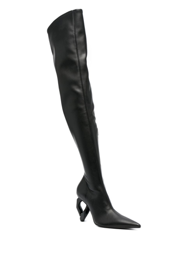 Shop Jw Anderson 95mm Chain-heel Leather Boots In Black