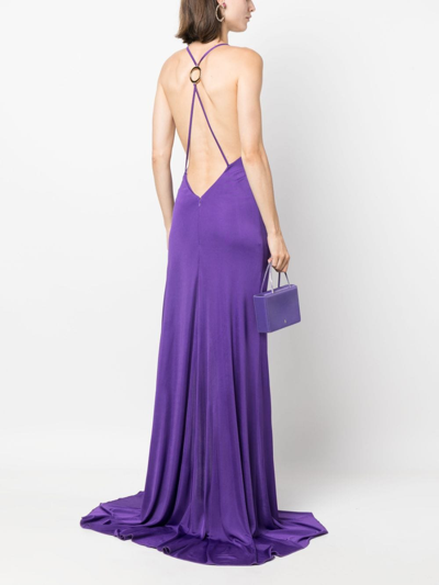 Shop Pinko Side-slit Ruched Sleeveless Gown In Purple