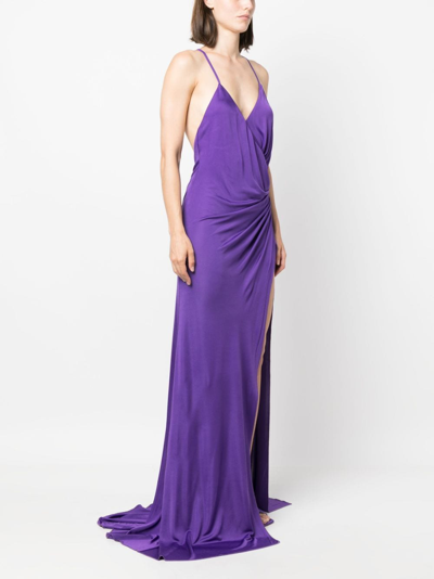 Shop Pinko Side-slit Ruched Sleeveless Gown In Purple