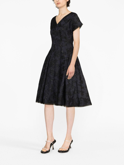 Talbot Runhof Patterned-jacquard Sequin Midi Dress In Blue