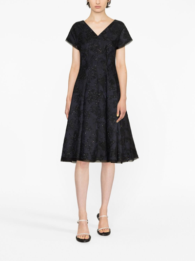 Talbot Runhof Patterned-jacquard Sequin Midi Dress In Blue