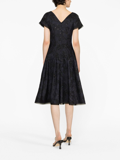 Talbot Runhof Patterned-jacquard Sequin Midi Dress In Blue